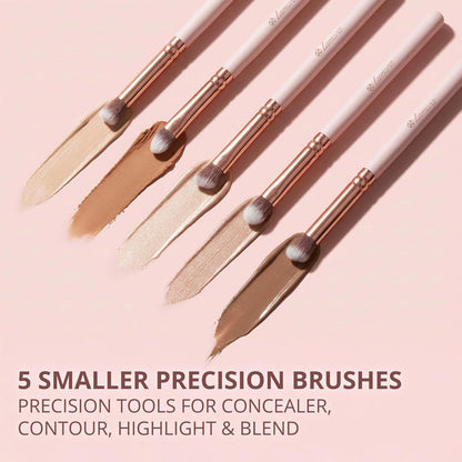 Lamora Kabuki Makeup Pinselset – 10-teiliges Set mit Premium Synthetikborsten für Foundation, Puder, Concealer und Contouring