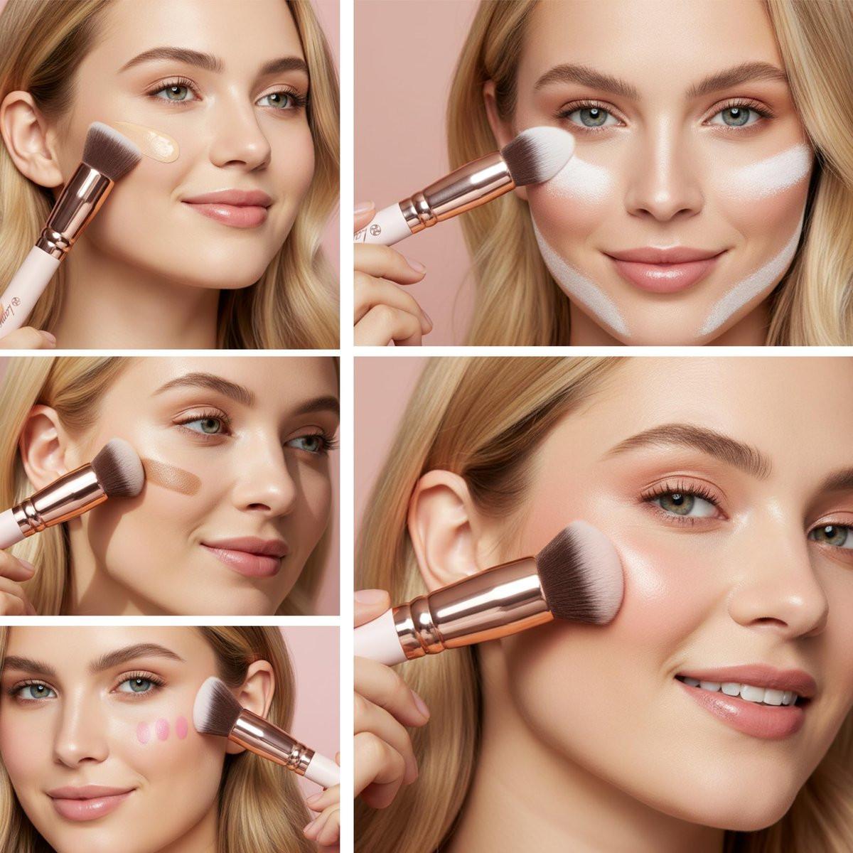 Lamora Kabuki Makeup Pinselset – 10-teiliges Set mit Premium Synthetikborsten für Foundation, Puder, Concealer und Contouring