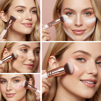 Lamora Kabuki Makeup Pinselset – 10-teiliges Set mit Premium Synthetikborsten für Foundation, Puder, Concealer und Contouring