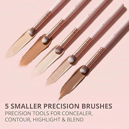 Lamora Kabuki Makeup Pinselset – 10-teiliges Set mit Premium Synthetikborsten für Foundation, Puder, Concealer und Contouring