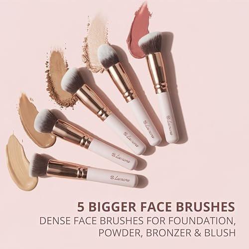 Lamora Kabuki Makeup Pinselset – 10-teiliges Set mit Premium Synthetikborsten für Foundation, Puder, Concealer und Contouring