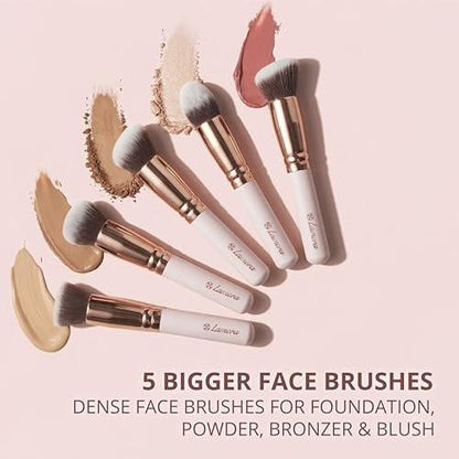 Lamora Kabuki Makeup Pinselset – 10-teiliges Set mit Premium Synthetikborsten für Foundation, Puder, Concealer und Contouring