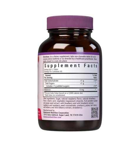 Bluebonnet Nutrition EarthSweet Melatonin 3 mg – Schnell lösliche Tabletten für erholsamen Schlaf & Entspannung – Vegan, glutenfrei – 60 Tabletten (Himbeergeschmack)