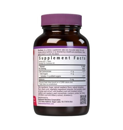 Bluebonnet Nutrition EarthSweet Melatonin 3 mg – Schnell lösliche Tabletten für erholsamen Schlaf & Entspannung – Vegan, glutenfrei – 60 Tabletten (Himbeergeschmack)