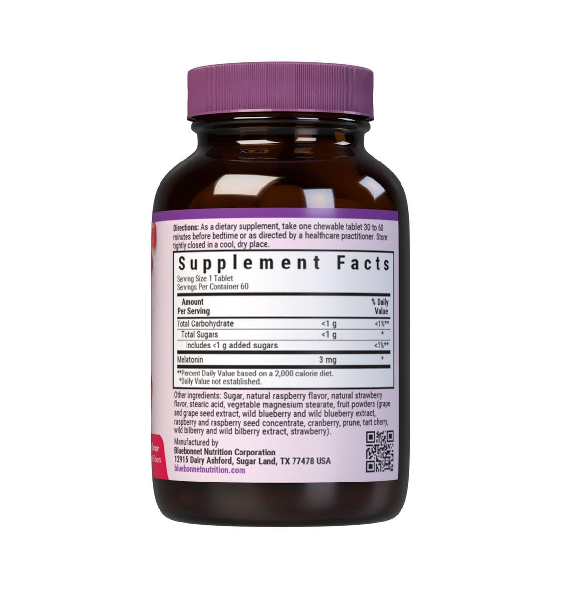 Bluebonnet Nutrition EarthSweet Melatonin 3 mg – Schnell lösliche Tabletten für erholsamen Schlaf & Entspannung – Vegan, glutenfrei – 60 Tabletten (Himbeergeschmack)