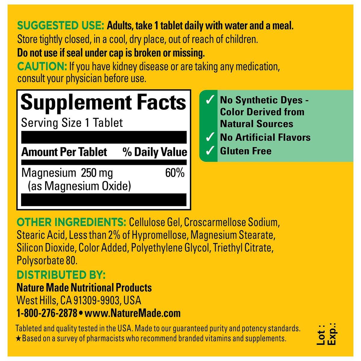 Nature Made Magnesiumoxid 250 mg – Magnesium für Muskeln, Herz, Knochen und Nerven – 100 Tabletten, 100 Tage Versorgung