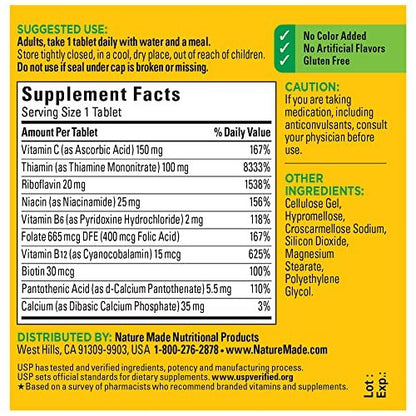 Nature Made Super B Komplex mit Vitamin C und Folsäure – Nahrungsergänzungsmittel für zelluläre Energieunterstützung, 60 Tabletten, 60-Tage-Vorrat