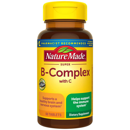 Nature Made Super B Komplex mit Vitamin C und Folsäure – Nahrungsergänzungsmittel für zelluläre Energieunterstützung, 60 Tabletten, 60-Tage-Vorrat