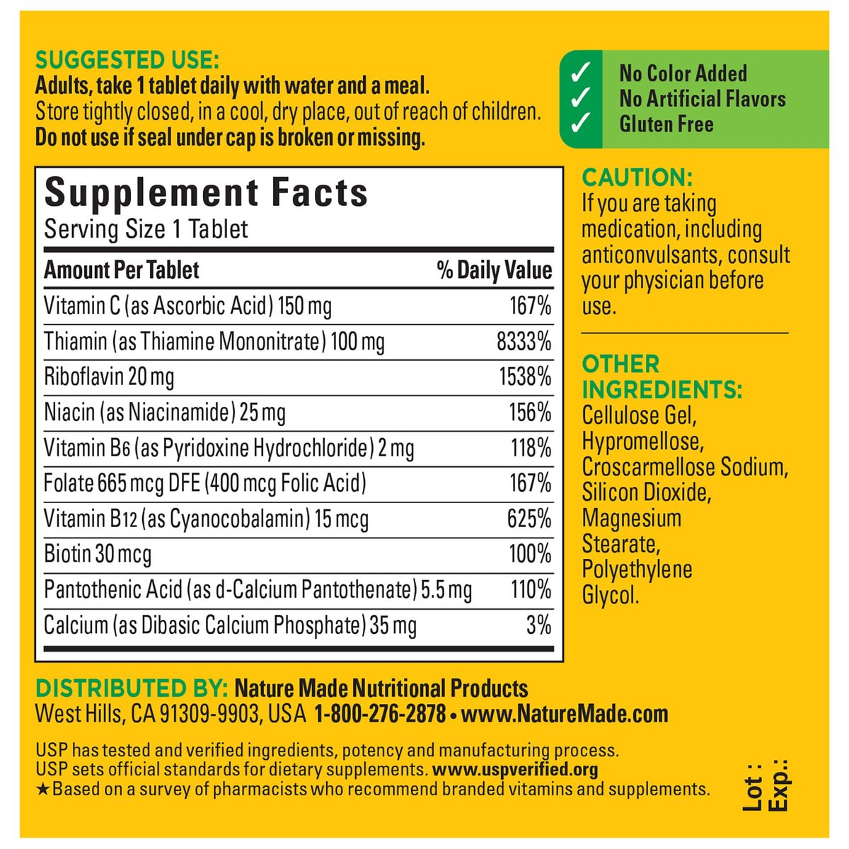 Nature Made Super B Komplex mit Vitamin C und Folsäure – Nahrungsergänzungsmittel für zelluläre Energieunterstützung, 60 Tabletten, 60-Tage-Vorrat