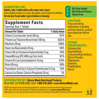 Nature Made Super B Komplex mit Vitamin C und Folsäure – Nahrungsergänzungsmittel für zelluläre Energieunterstützung, 60 Tabletten, 60-Tage-Vorrat