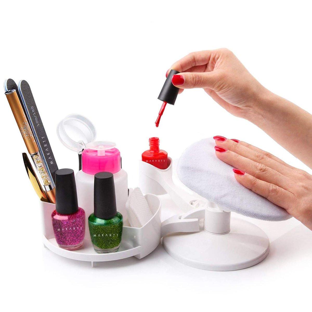 Makartt Nagelhandständer Handauflage für Nägel, Maniküre-Zubehör mit verstellbarem Winkel & Polituren-Ablagen, Fußpflegestation für Salon, Heim-DIY