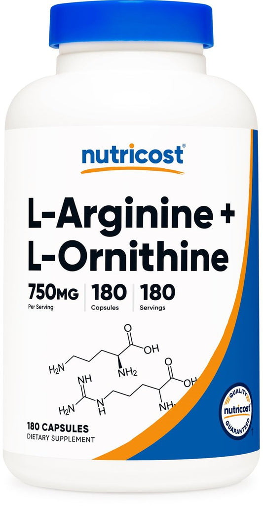 Nutricost L-Arginin L-Ornithin 750mg – 180 Kapseln, Nahrungsergänzungsmittel