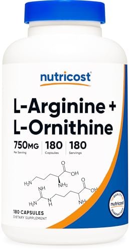 Nutricost L-Arginin L-Ornithin 750mg – 180 Kapseln, Nahrungsergänzungsmittel