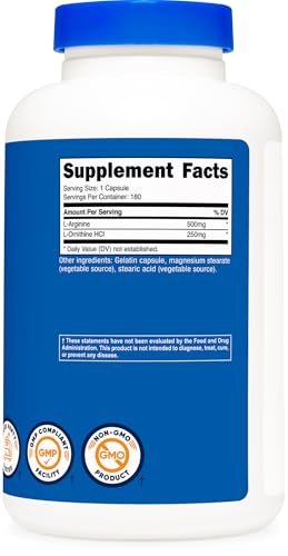 Nutricost L-Arginin L-Ornithin 750mg – 180 Kapseln, Nahrungsergänzungsmittel