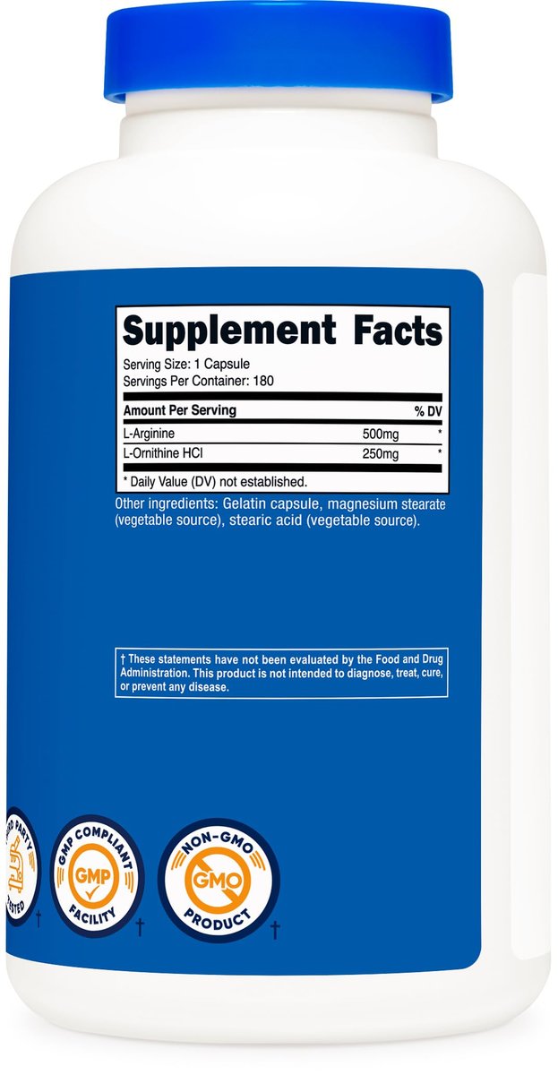 Nutricost L-Arginin L-Ornithin 750mg – 180 Kapseln, Nahrungsergänzungsmittel