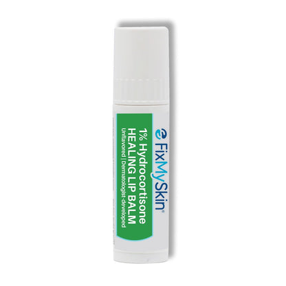 FixMySkin 1% Hydrocortison-Lippenbalsam, unaromatisiert – Beruhigt trockene, rissige und gereizte Lippen, lindert spröde Lippen, Herpes und Ekzeme, dermatologisch entwickelt, reisefreundliche Tube, 4,25 g