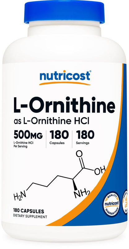 Nutricost L-Ornithin 500mg, 180 Kapseln - Non-GMO & Glutenfrei