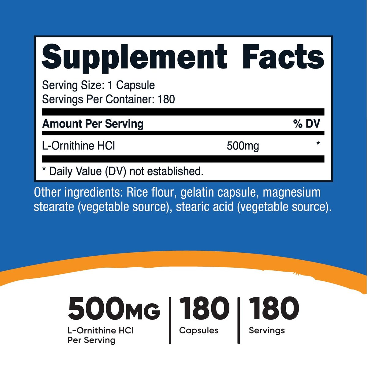 Nutricost L-Ornithin 500mg, 180 Kapseln - Non-GMO & Glutenfrei