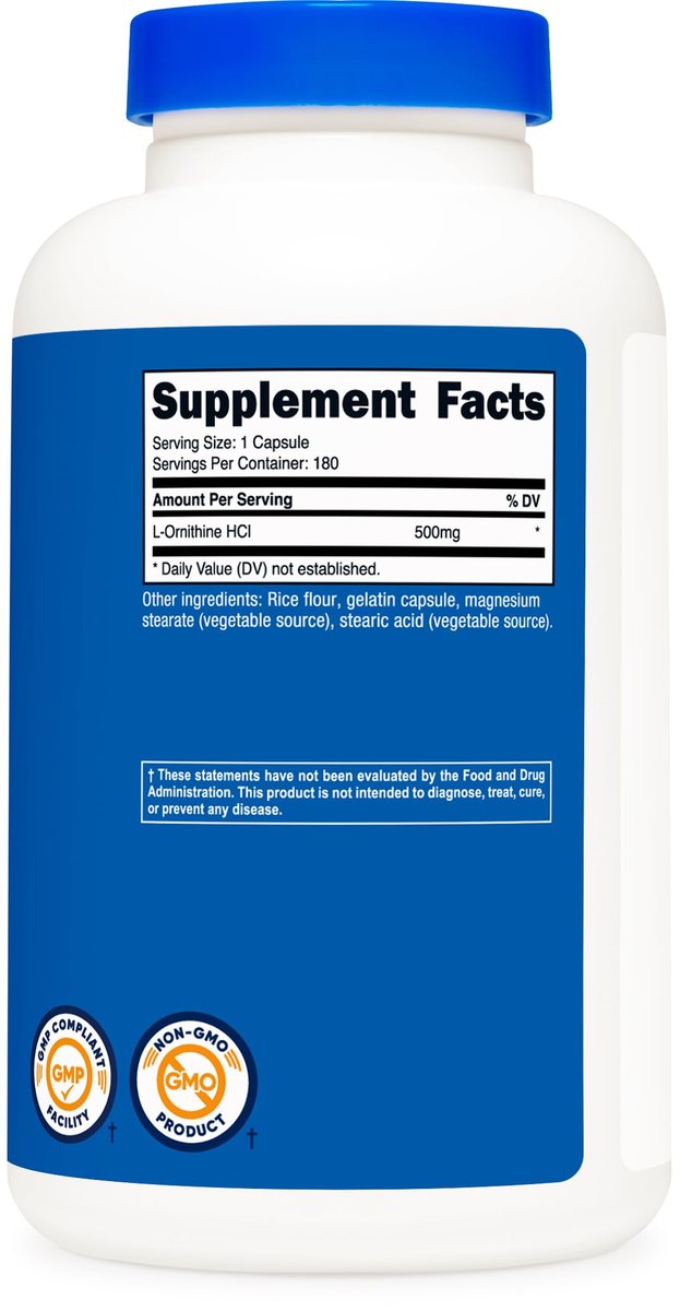 Nutricost L-Ornithin 500mg, 180 Kapseln - Non-GMO & Glutenfrei