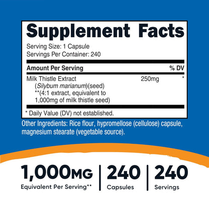 Nutricost Mariendistel-Extrakt 240 Kapseln – Vegan, GVO-frei & Glutenfrei, 240 Portionen pro Flasche