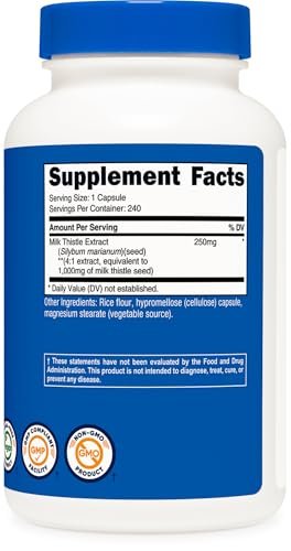 Nutricost Mariendistel-Extrakt 240 Kapseln – Vegan, GVO-frei & Glutenfrei, 240 Portionen pro Flasche