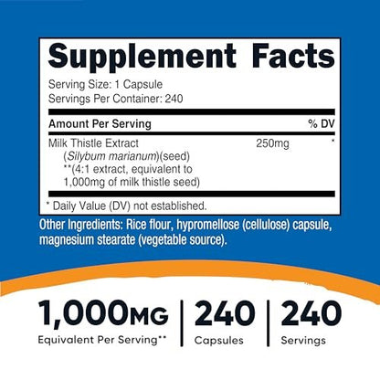 Nutricost Mariendistel-Extrakt 240 Kapseln – Vegan, GVO-frei & Glutenfrei, 240 Portionen pro Flasche