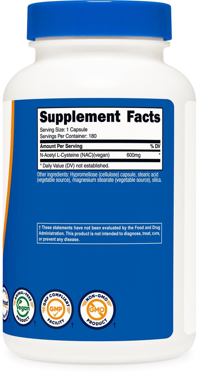 Nutricost N-Acetyl-L-Cystein (NAC) 600mg, 180 Kapseln – Non-GMO, Glutenfrei