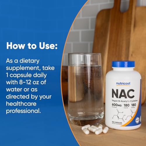 Nutricost N-Acetyl-L-Cystein (NAC) 600mg, 180 Kapseln – Non-GMO, Glutenfrei
