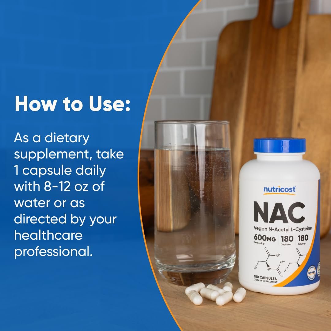 Nutricost N-Acetyl-L-Cystein (NAC) 600mg, 180 Kapseln – Non-GMO, Glutenfrei