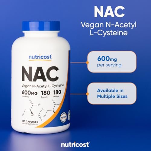 Nutricost N-Acetyl-L-Cystein (NAC) 600mg, 180 Kapseln – Non-GMO, Glutenfrei