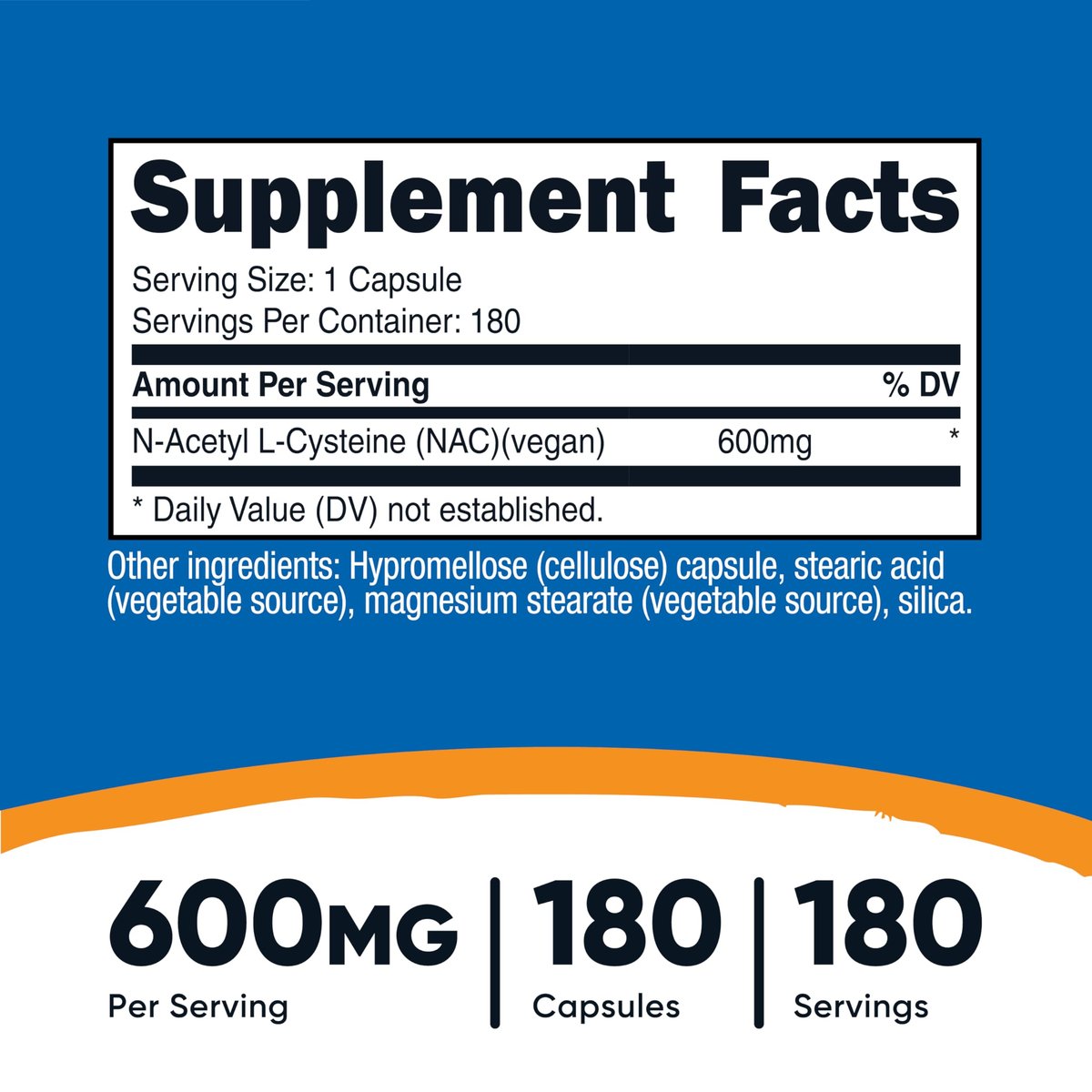 Nutricost N-Acetyl-L-Cystein (NAC) 600mg, 180 Kapseln – Non-GMO, Glutenfrei