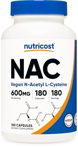 Nutricost N-Acetyl-L-Cystein (NAC) 600mg, 180 Kapseln – Non-GMO, Glutenfrei