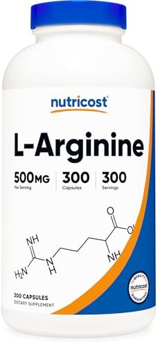 Nutricost L-Arginin 500mg, 300 Kapseln – Glutenfrei und Nicht-GVO