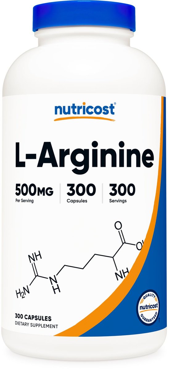 Nutricost L-Arginin 500mg, 300 Kapseln – Glutenfrei und Nicht-GVO