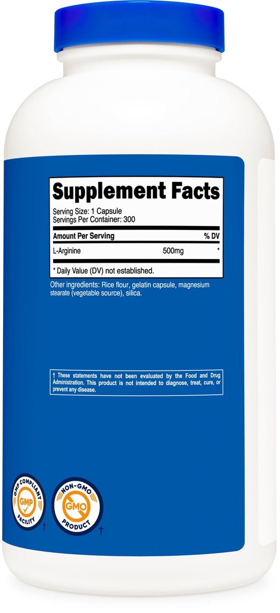 Nutricost L-Arginin 500mg, 300 Kapseln – Glutenfrei und Nicht-GVO