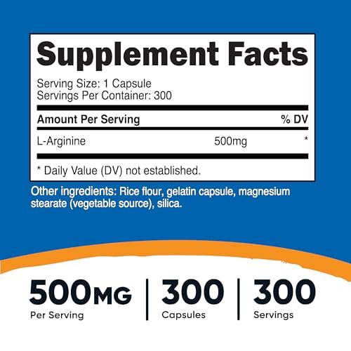 Nutricost L-Arginin 500mg, 300 Kapseln – Glutenfrei und Nicht-GVO