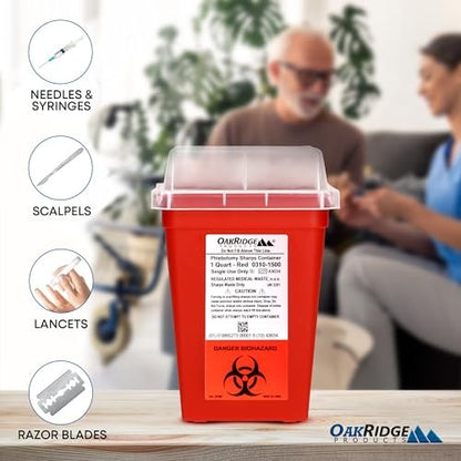 Oakridge Products Sharps Container für den Hausgebrauch und professionelle Nutzung 1 Quart (3er-Pack), Biohazard-Nadel- und Spritzenentsorgung, kleiner tragbarer Behälter für Reisen, CDC-zertifiziert