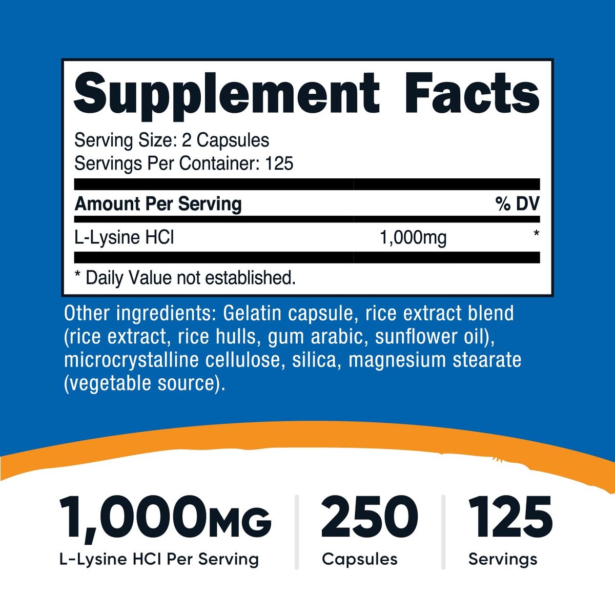 Nutricost L-Lysin 1000mg, 250 Kapseln - 500mg pro Kapsel, Glutenfrei, Nicht-GVO