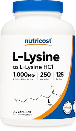 Nutricost L-Lysin 1000mg, 250 Kapseln - 500mg pro Kapsel, Glutenfrei, Nicht-GVO