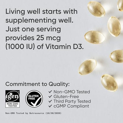 Sports Research® Vitamin D3 1000 IE mit Kokos-MCT-Öl – Hochdosiertes Vitamin-D-Präparat für Immun- und Knochenunterstützung – Glutenfrei · Nicht-GVO · Sojafrei – 360 Weichkapseln