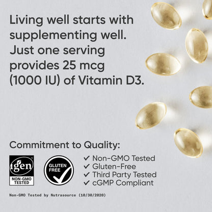 Sports Research® Vitamin D3 1000 IE mit Kokos-MCT-Öl – Hochdosiertes Vitamin-D-Präparat für Immun- und Knochenunterstützung – Glutenfrei · Nicht-GVO · Sojafrei – 360 Weichkapseln