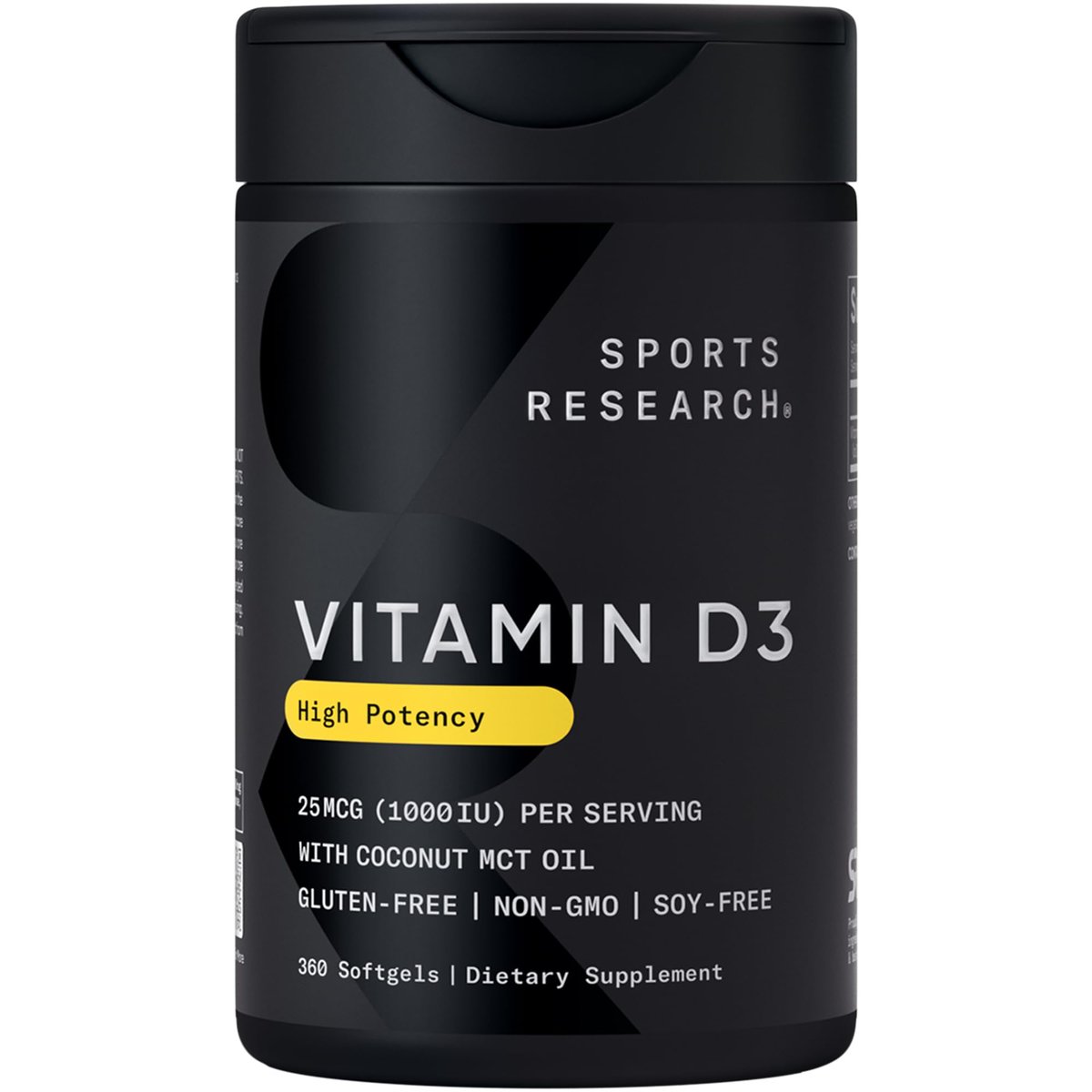 Sports Research® Vitamin D3 1000 IE mit Kokos-MCT-Öl – Hochdosiertes Vitamin-D-Präparat für Immun- und Knochenunterstützung – Glutenfrei · Nicht-GVO · Sojafrei – 360 Weichkapseln