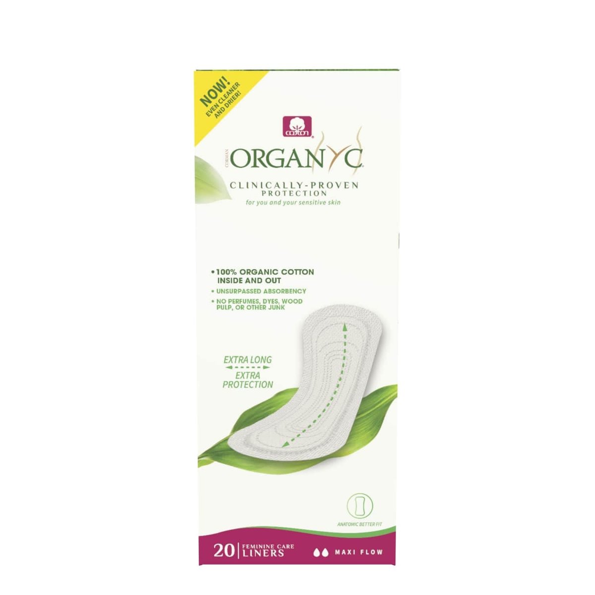 Organyc 100% zertifizierte Bio-Baumwolle Slipeinlage – Maxi Flow, 20 Stück