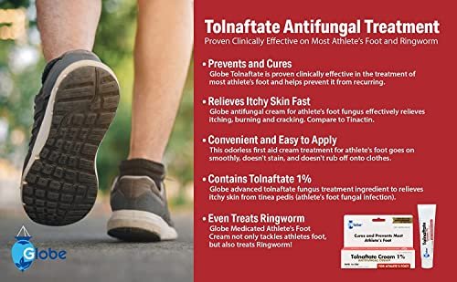 Globe Tolnaftat 1% Creme 1 oz (6er Pack) – Antimykotische Behandlung, klinisch wirksam gegen Fußpilz und Ringelflechte