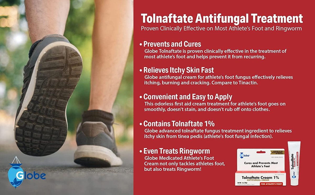 Globe Tolnaftat 1% Creme 1 oz (6er Pack) – Antimykotische Behandlung, klinisch wirksam gegen Fußpilz und Ringelflechte
