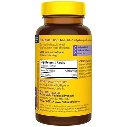Nature Made Biotin 1000 mcg Weichkapseln – Nahrungsergänzungsmittel für gesundes Haar & Haut, 120 Stück, 120-Tage-Versorgung