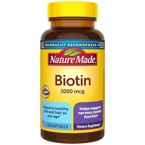 Nature Made Biotin 1000 mcg Weichkapseln – Nahrungsergänzungsmittel für gesundes Haar & Haut, 120 Stück, 120-Tage-Versorgung