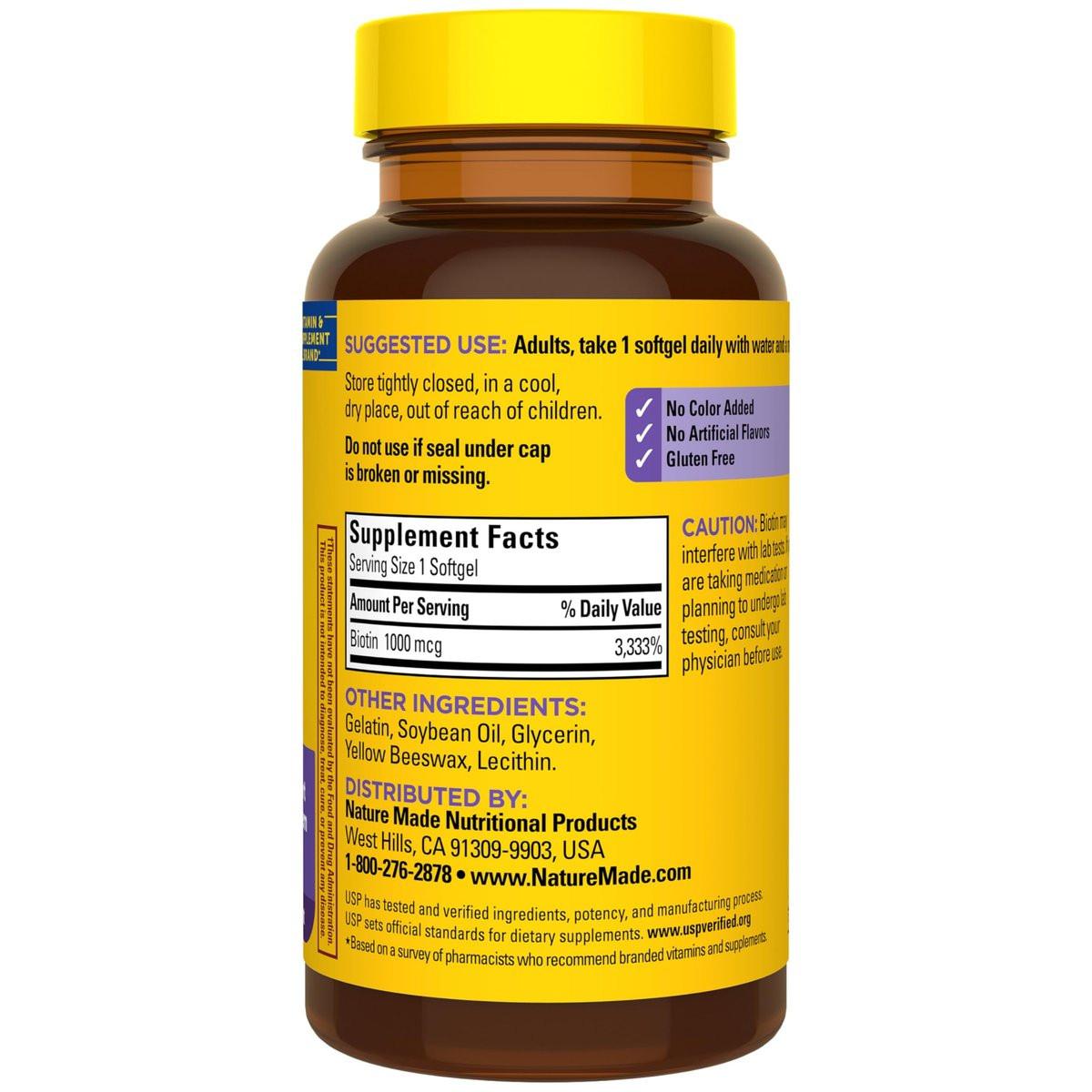 Nature Made Biotin 1000 mcg Weichkapseln – Nahrungsergänzungsmittel für gesundes Haar & Haut, 120 Stück, 120-Tage-Versorgung