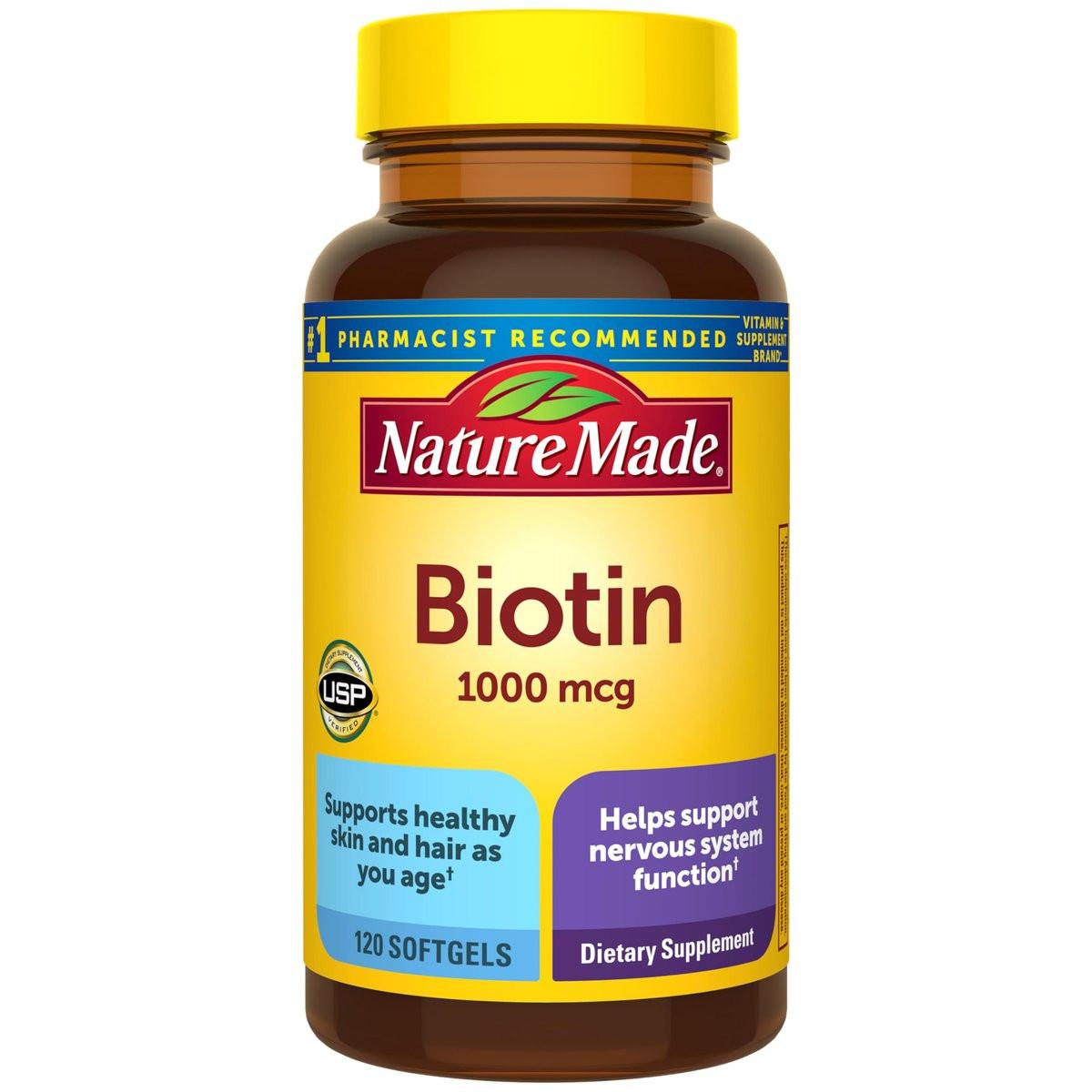 Nature Made Biotin 1000 mcg Weichkapseln – Nahrungsergänzungsmittel für gesundes Haar & Haut, 120 Stück, 120-Tage-Versorgung