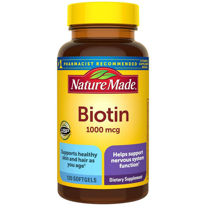 Nature Made Biotin 1000 mcg Weichkapseln – Nahrungsergänzungsmittel für gesundes Haar & Haut, 120 Stück, 120-Tage-Versorgung